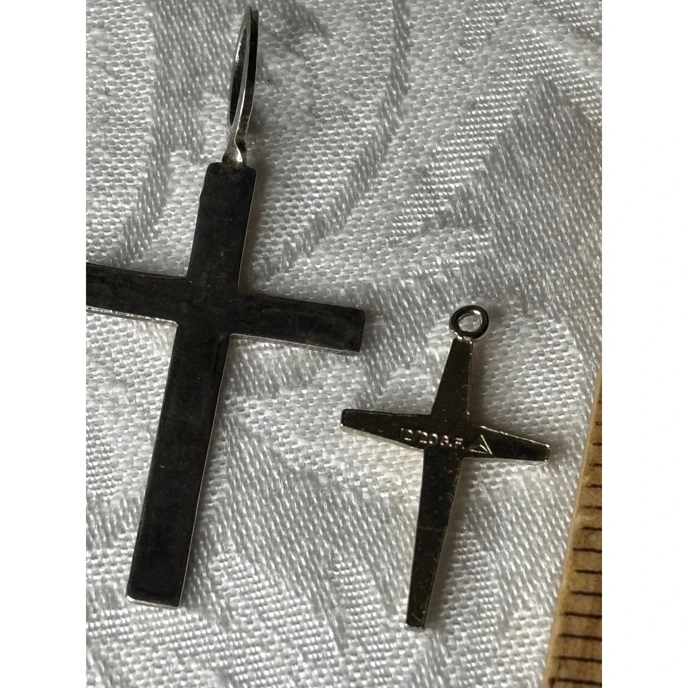 Silver unmarked Diamond Cut & 12K Gold Filled Tapered Cross Pendant Set